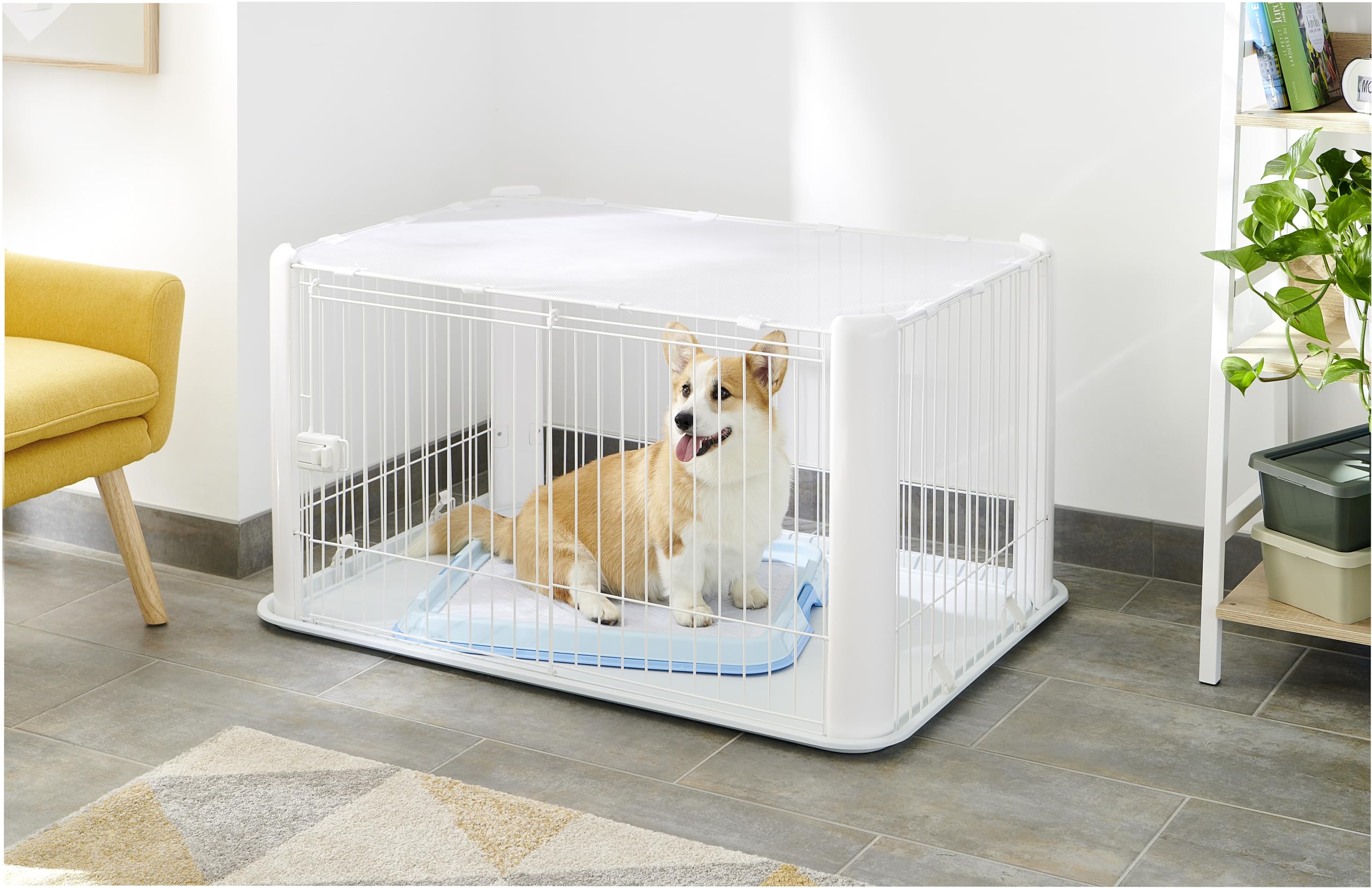 Iris Ohyama Jaula para Perros con Puerta y Cerradura H60cm Blanco Techo Desmontable CLS-1130