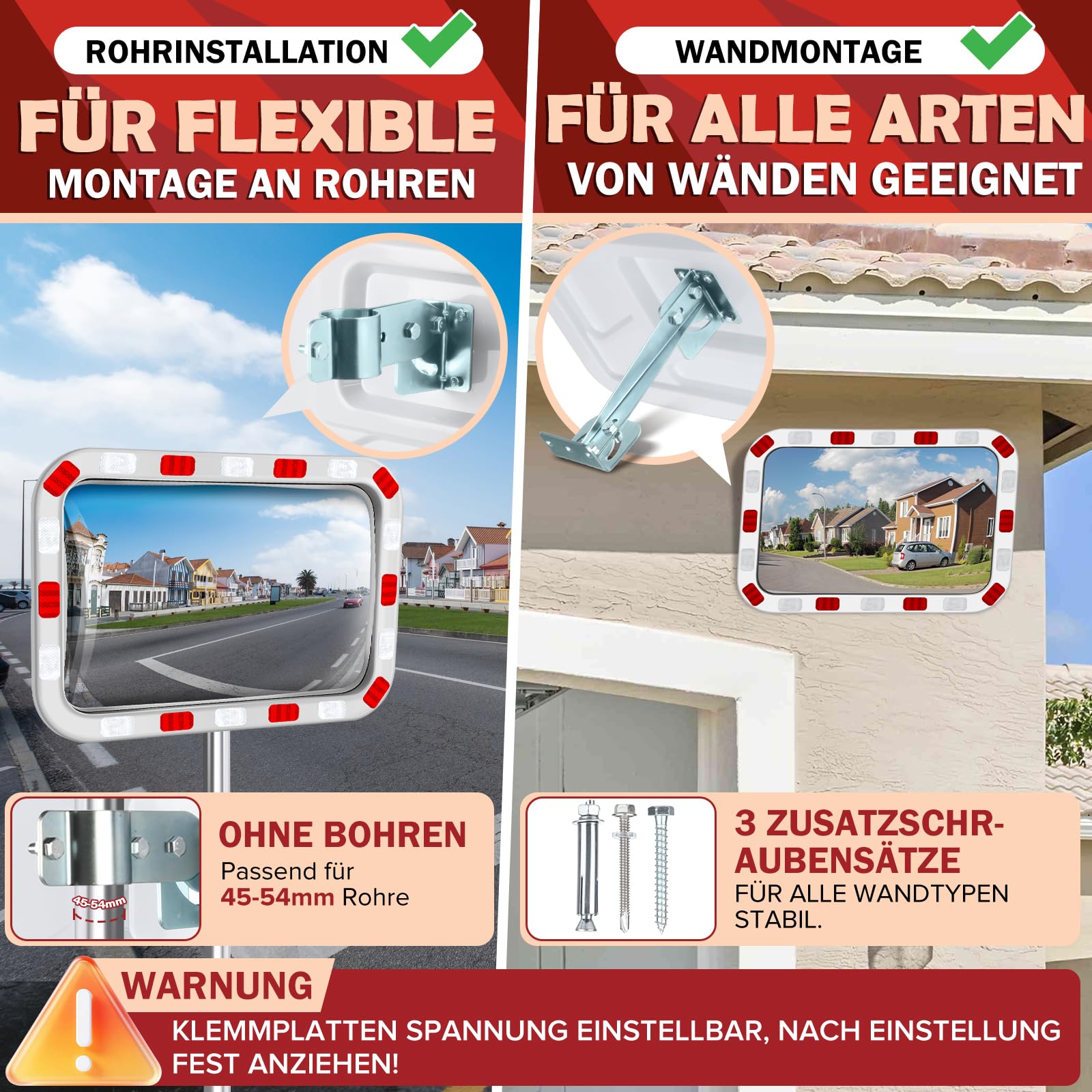 moveland Verkehrsspiegel Rechteckig 40x60 cm – Professioneller Acryl-straßenspiegel mit Verstellbarer Halterung, Einfache Montage, Weitem Blickwinkel für Verkehr, Straßen, Garage (Innen & Außen)
