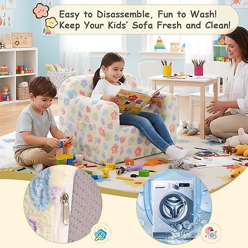 Miniatura 56 de Tiita Silla para niños, cómodo sofá plegable para niños, sofá ligero para niños con asa de transporte y bolsillos laterales, reposabrazos de espuma