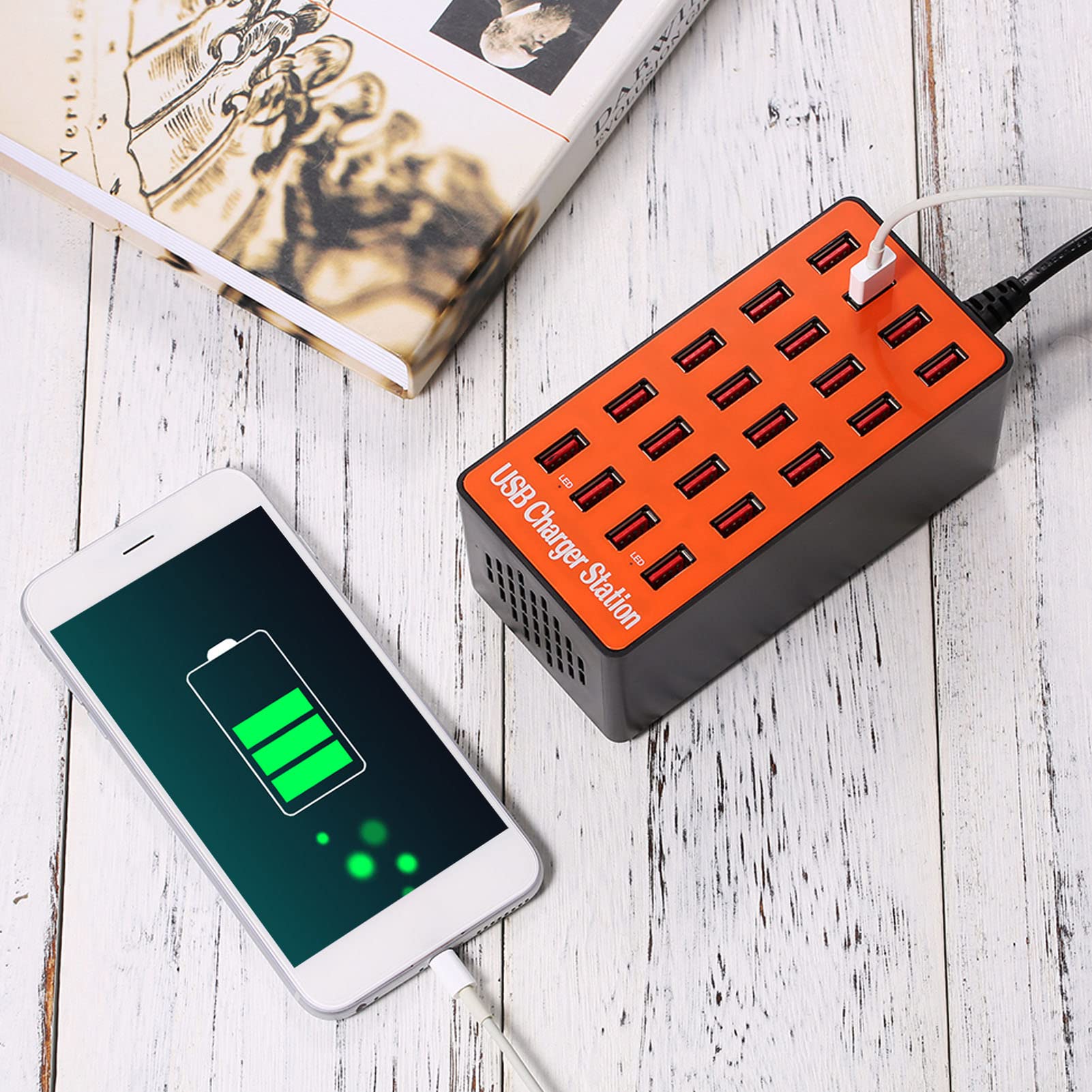 ciciglow Station de Charge USB à 20 Ports, Alimentation Murale, Chargeur Intelligent Rapide pour Plusieurs Appareils, 100-240V (Prise UE)