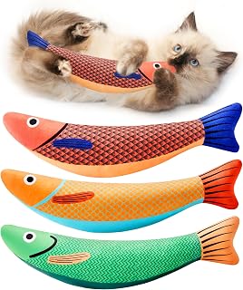 Potaroma Saury Fish Catnip Toys 3 Pack - Soft Crinkle Kicker for Cats, Durable Interactive Exercise Toy 9.4 Inches All Breeds