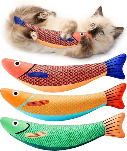 Potaroma Cat Toys Saury Fish, 3 Pack Catnip Crinkle Sound Toys Soft and Durable, Interactive Cat Kicker Toys for Indoor Kitten Exercise 9.4 Inches for All Breeds