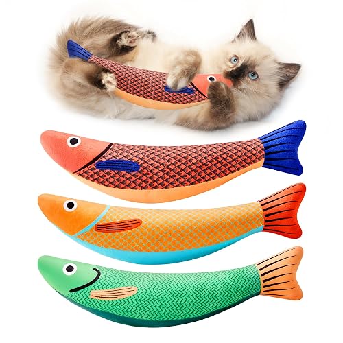 Potaroma Cat Toys Saury Fish, 3 Pack, Catnip Crinkle Sound, Soft and Durable, Interactive Kitten Kicker for Indoor Kitty Exercise 9.4 Inches for All Breeds