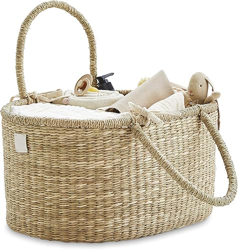 Bebe Bask Organizador de pañales para bebé en pastos marinos orgánicos con divisor extraíble Esta cesta de pañales de lujo hace el perfecto