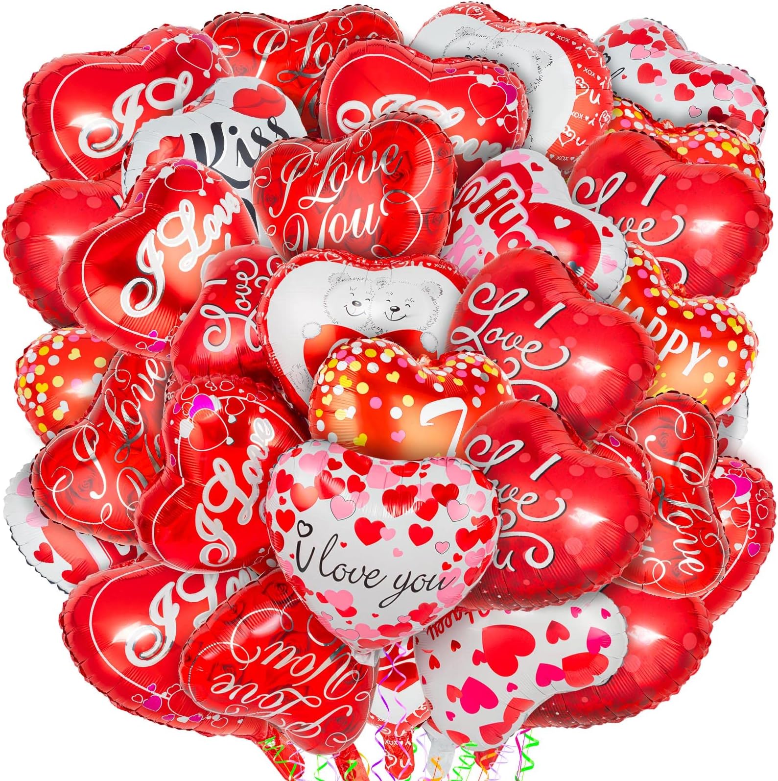 36 Pieces Red Heart Balloons, Happy Valentines Day I Love You Foil Mylar Balloons for Special Night Party Decorations