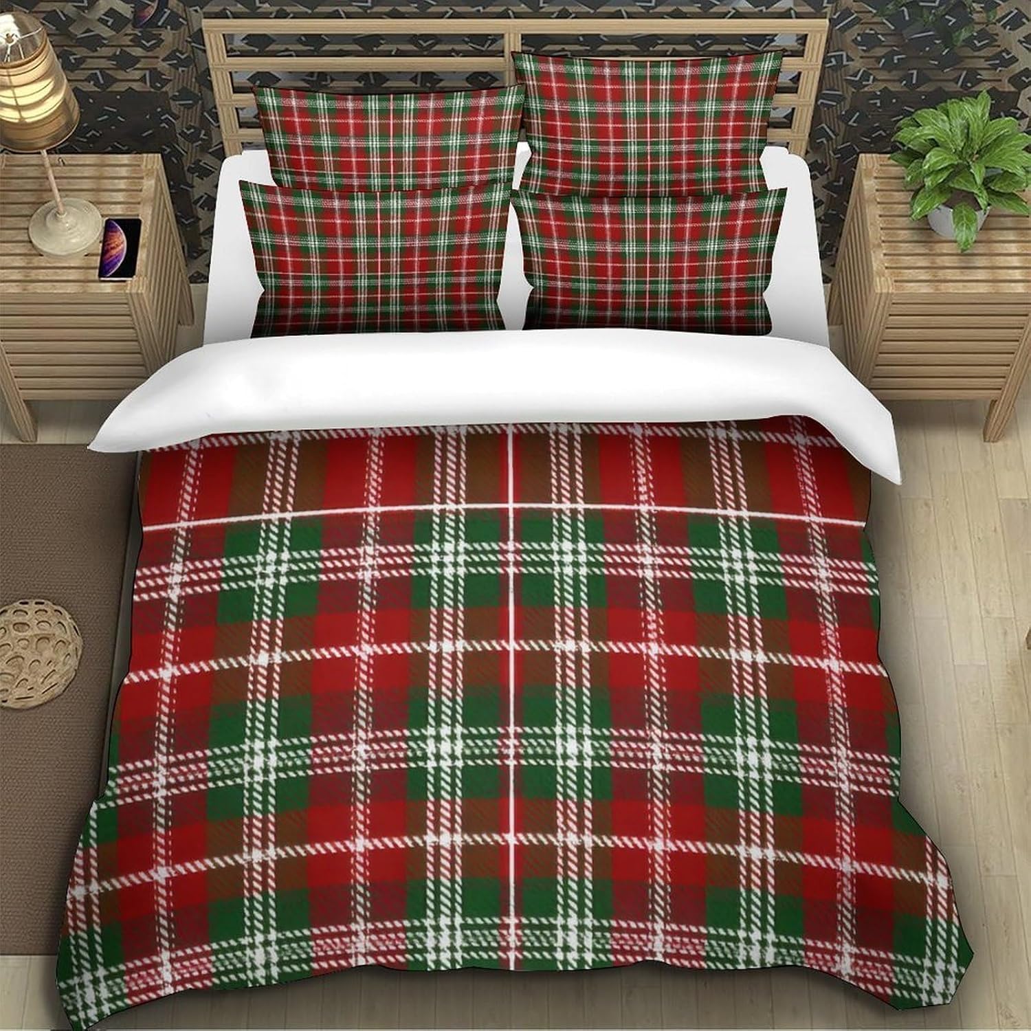 Funda Nordica Cama 135/150 Tartán Ropa de Cama 3D Temática Navideña 3 Piezas Suave Transpirable Microfibra Funda Nórdica 240x220 cm y 2 Fundas de Almohada 50x75 cm C.2330
