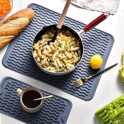 Miniatura 5 de Tapete de silicona para secar platos, 2 paquetes de tapete de silicona antideslizante, tapete de secado fácil de limpiar, tapete escurridor de