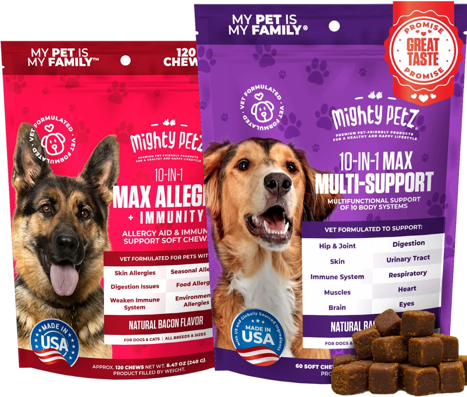 Mighty Petz MAX Dog Allergy Relief + Mighty Petz MAX Dog Multivitamin Bundle