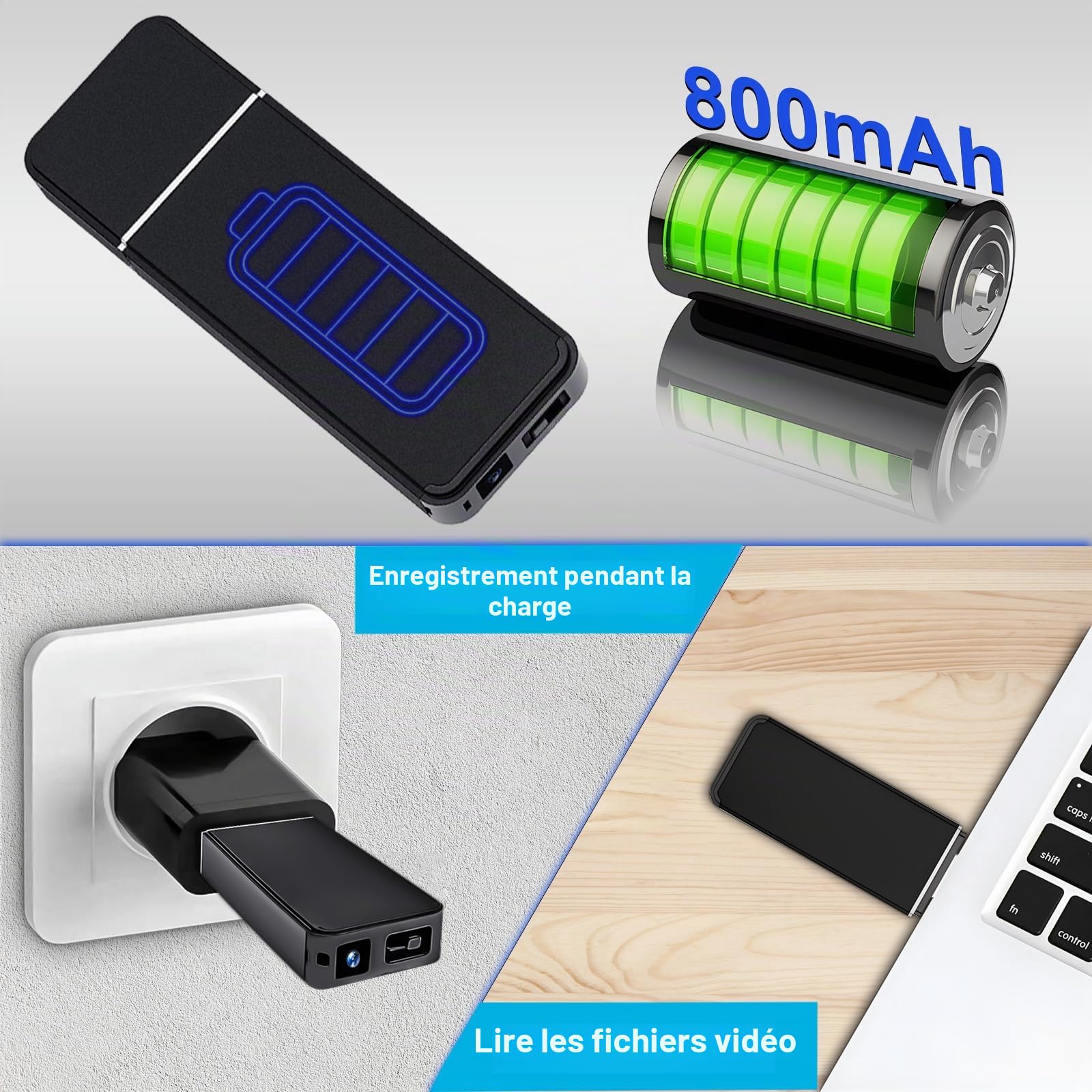 HGYGHO 64GB Caméra Cachée Clé USB, 1080P Mini Caméra Espion Clef USB avec Détection de Mouvement, Petite Camera Surveillance Espion Camera Corporelle Mémoire Stick pour la Maison et du Bureau