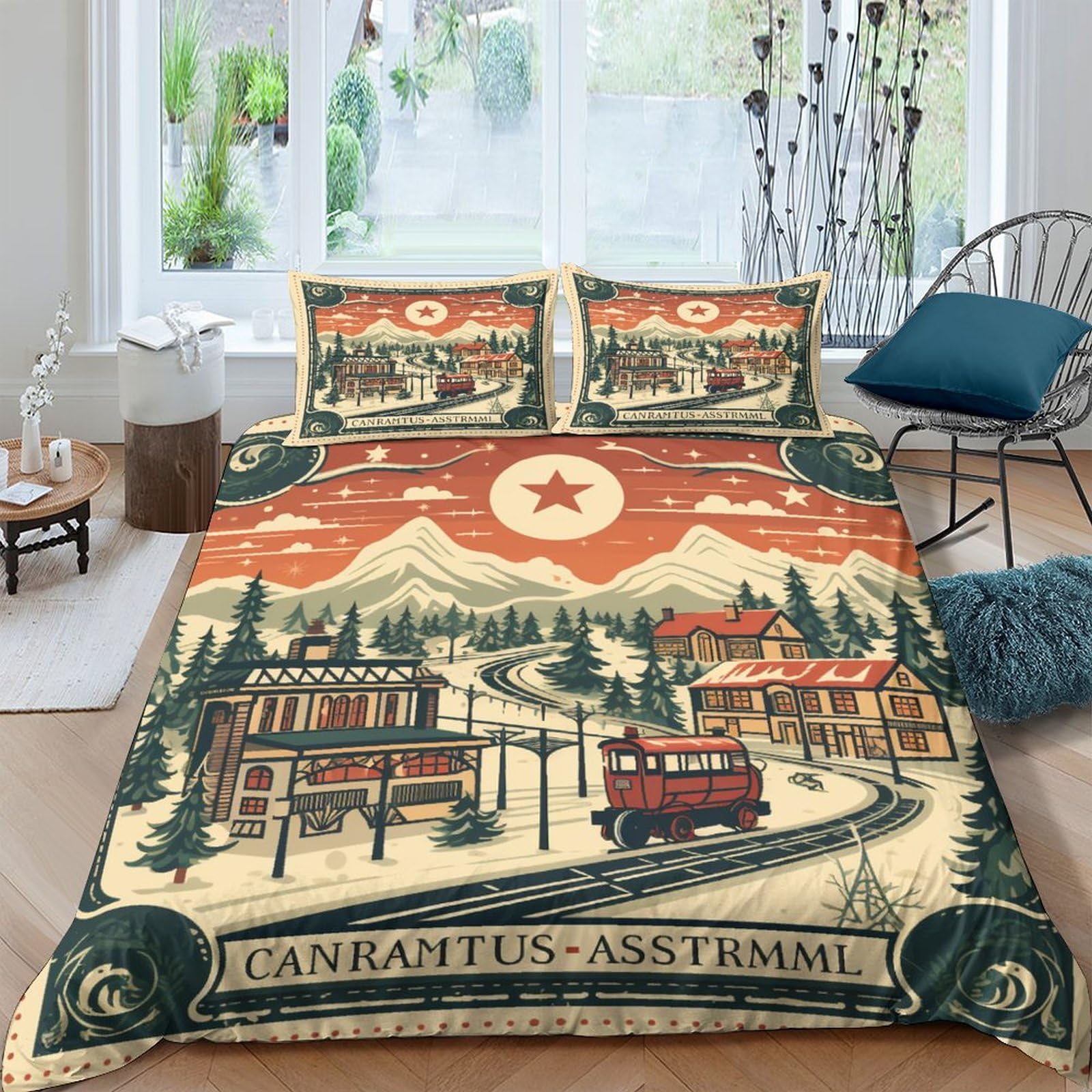 Parure de lit Noël vintage microfibre premium 200x200 cm imprimé 3D