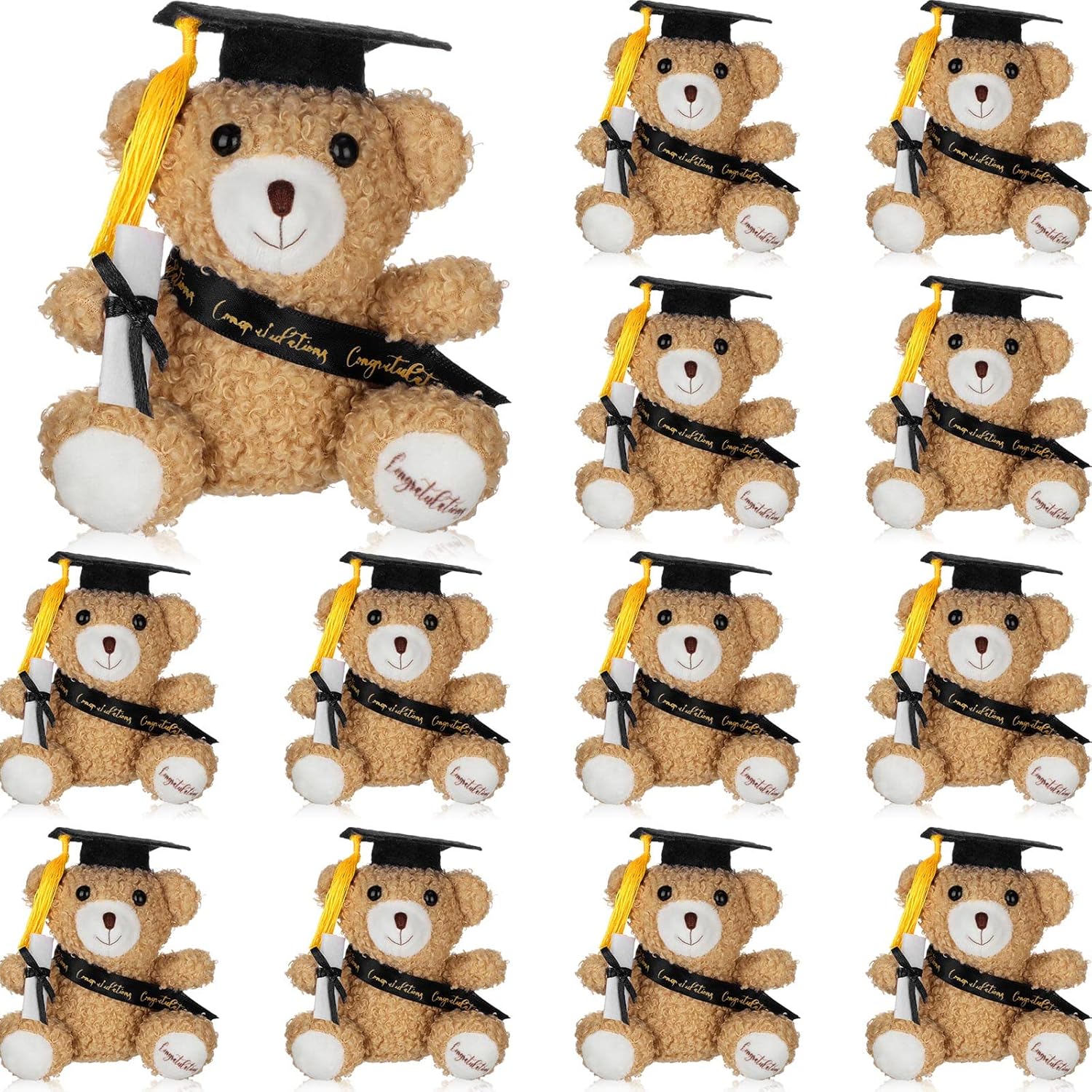 Chuangdi 12 Pcs 4 Inch Mini Graduation Bears Bulk Class of 2026 Mini Bears Plush Stuffed Animals with Diploma Cap Sash for Her Him Graduation Party Gifts Favors(Black)