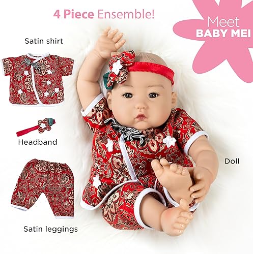 Miniatura 2 de Paradise Galleries Muñeca realista asiática de 20 pulgadas con traje de panda y diadema roja encantadora set de regalo para niños y adultos - Baby