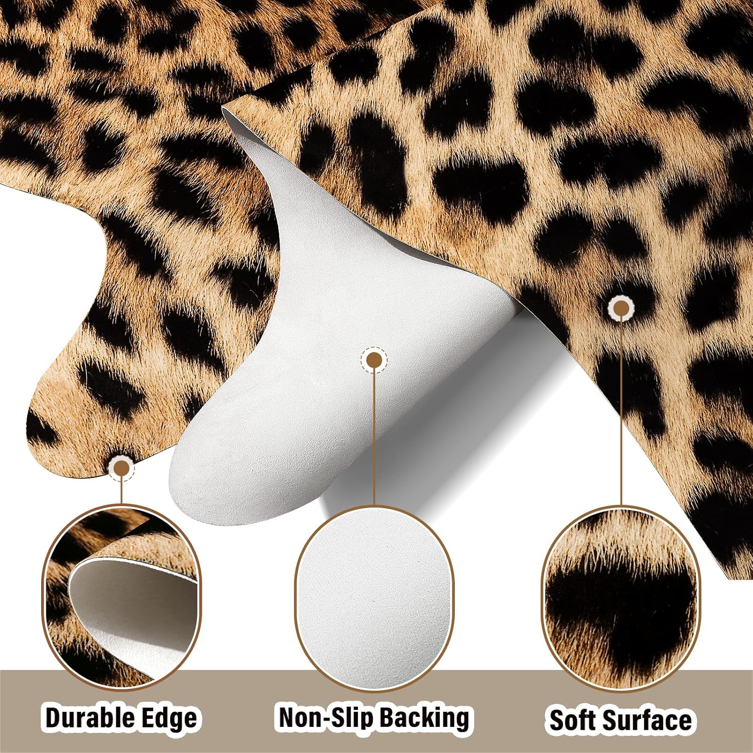 AROGAN Premium Leopard Print Rug 4.6x5.2 Feet, Machine Washable Faux Fur Cheetah Rug, Non-Slip Animal Print Hide Leopard Skin Area Rug for Bedroom Living Room Home Decor - Image 6