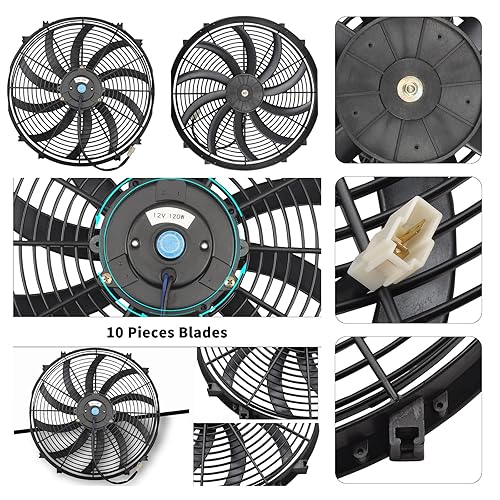 Vista 32 de Juego de 2 radiadores eléctricos de 12 V 80 W, ventilador delgado universal de 7 pulgadas, color negro, 12 V, 80 W