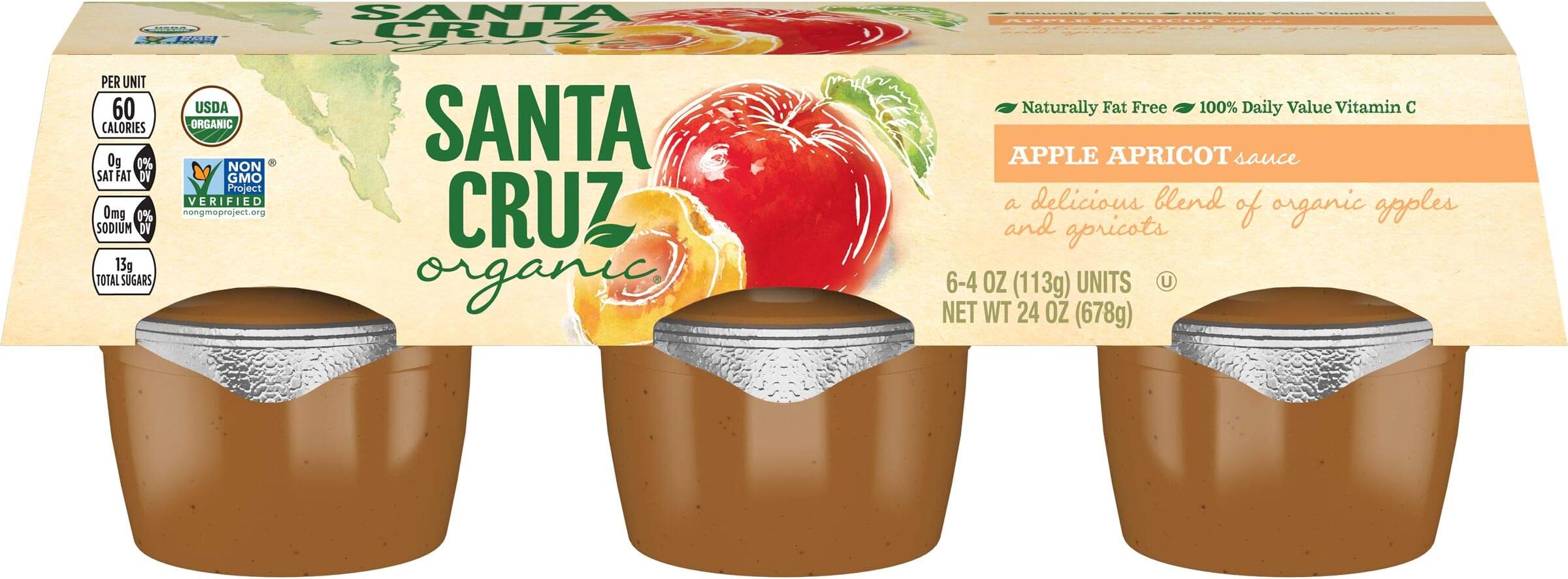 Santa Cruz Organic Apple Apricot Sauce, 4-Ounce Cups, 6 Count (Pack of 4)