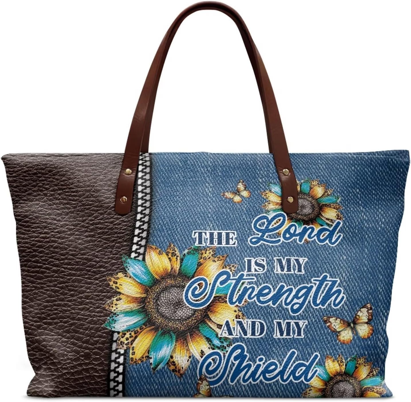 Women's Large Tote Bag with Zipper, Oversized PU Leather Ladies Travel Purses Water...