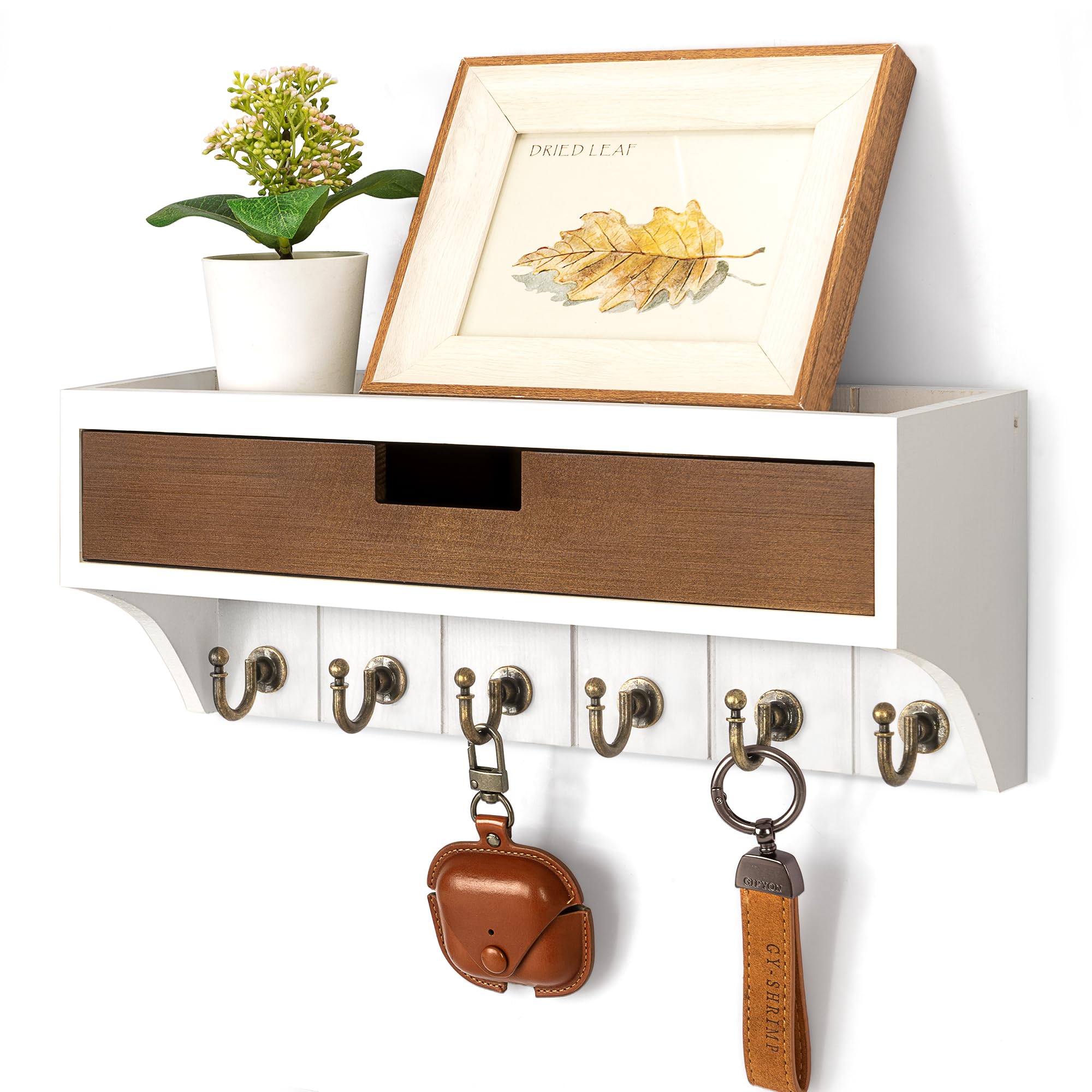 Soporte de pared para llaves Rebee Vision de 14 pulgadas en blanco y marrón