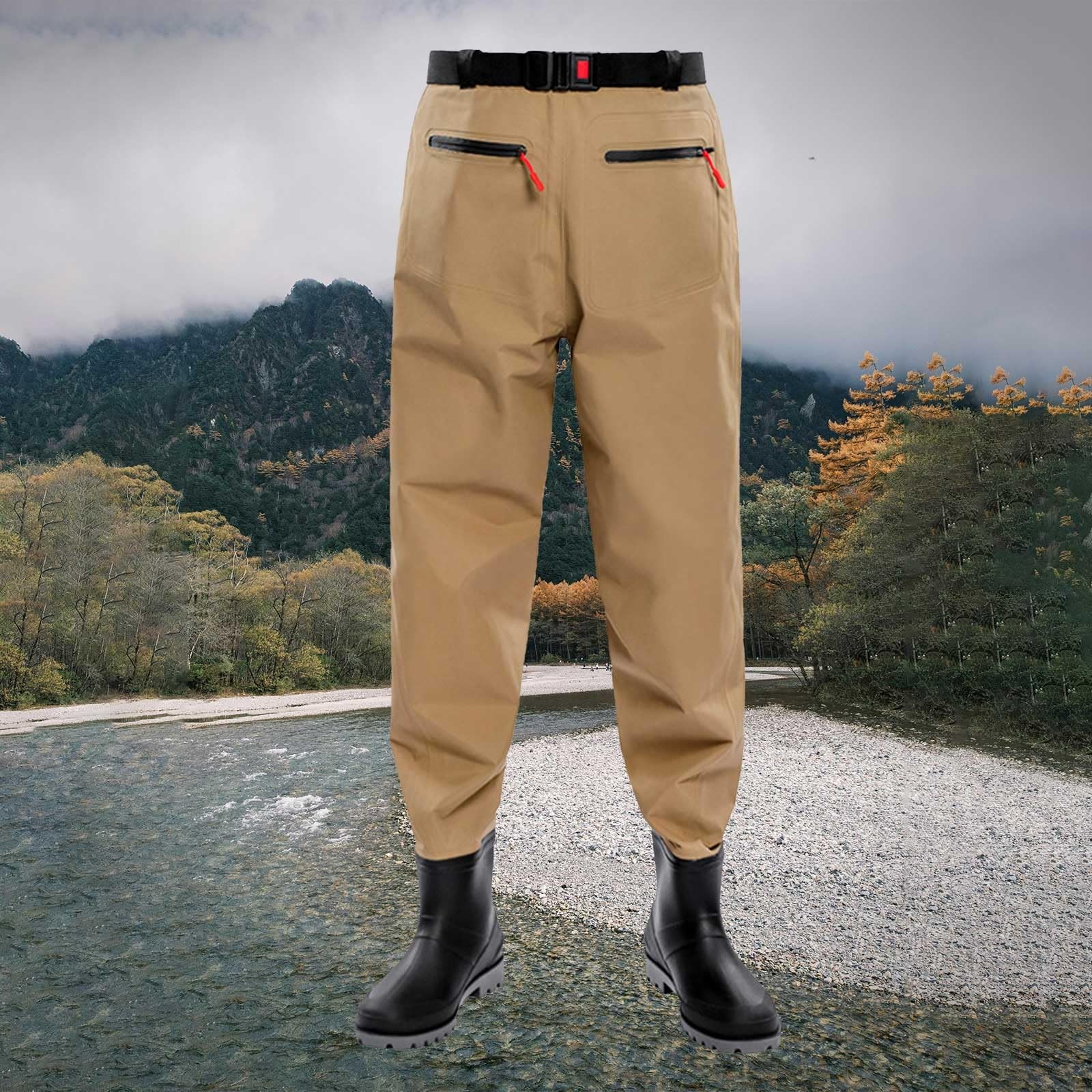 Taillenhohe Wathose zum Angeln, Wathose für Damen und Herren, Wathose mit Reißverschlusstaschen, atmungsaktive Wathose mit Stiefeln für Fliegenfischen, Entenjagd, Kajakfahren