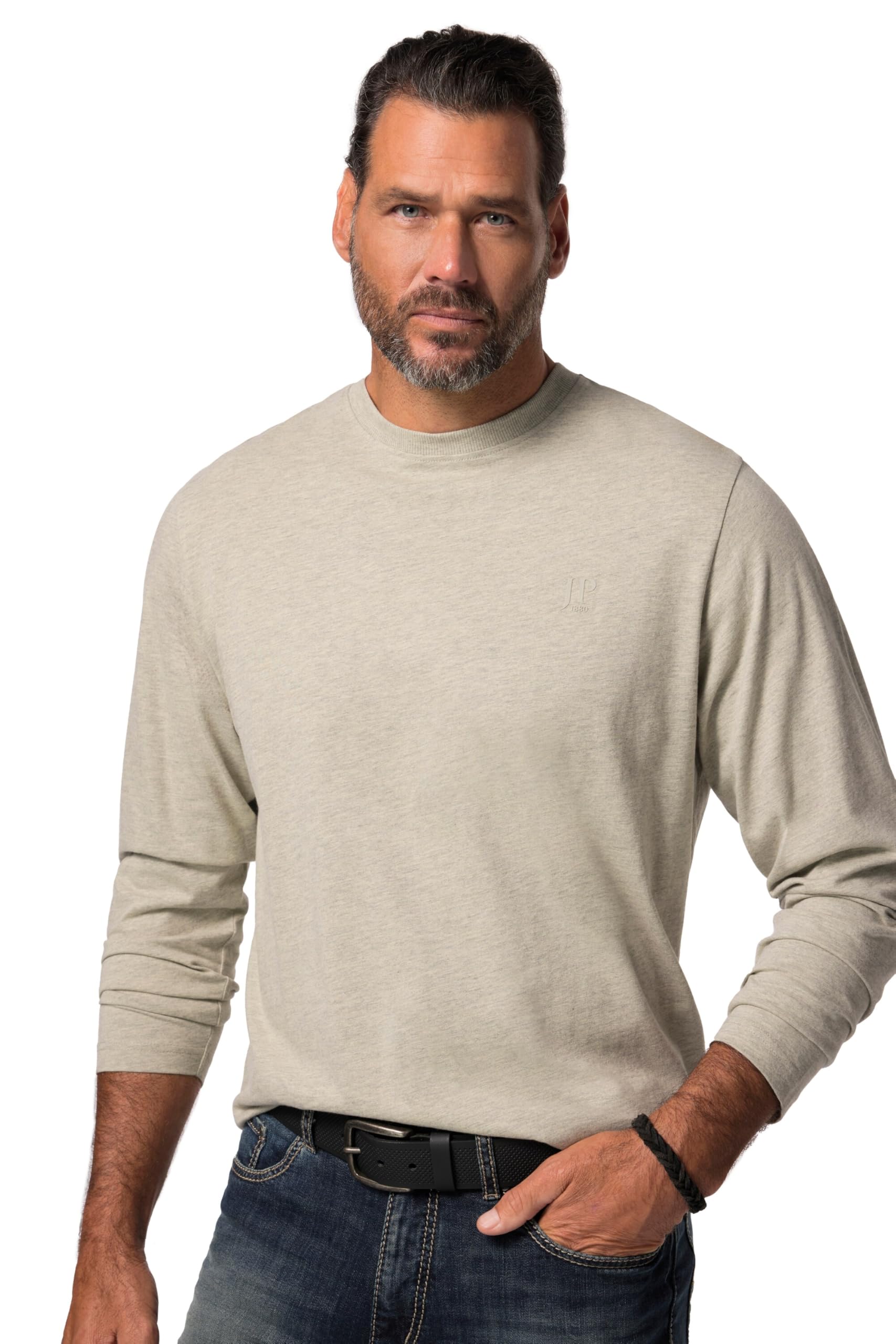 JP 1880, Men's Plus Size Long Sleeve Shirt, White, XXXXXXL