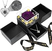 Vista 13 de Rosa real preservada con collar I Love You, flores eternas, regalos de rosas para mamá