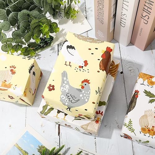 Miniatura 5 de JarThenaAMCS 8 hojas de papel de regalo de animales de granja, no enrollado, papel de regalo de pollo, papel de arte plano plegado para