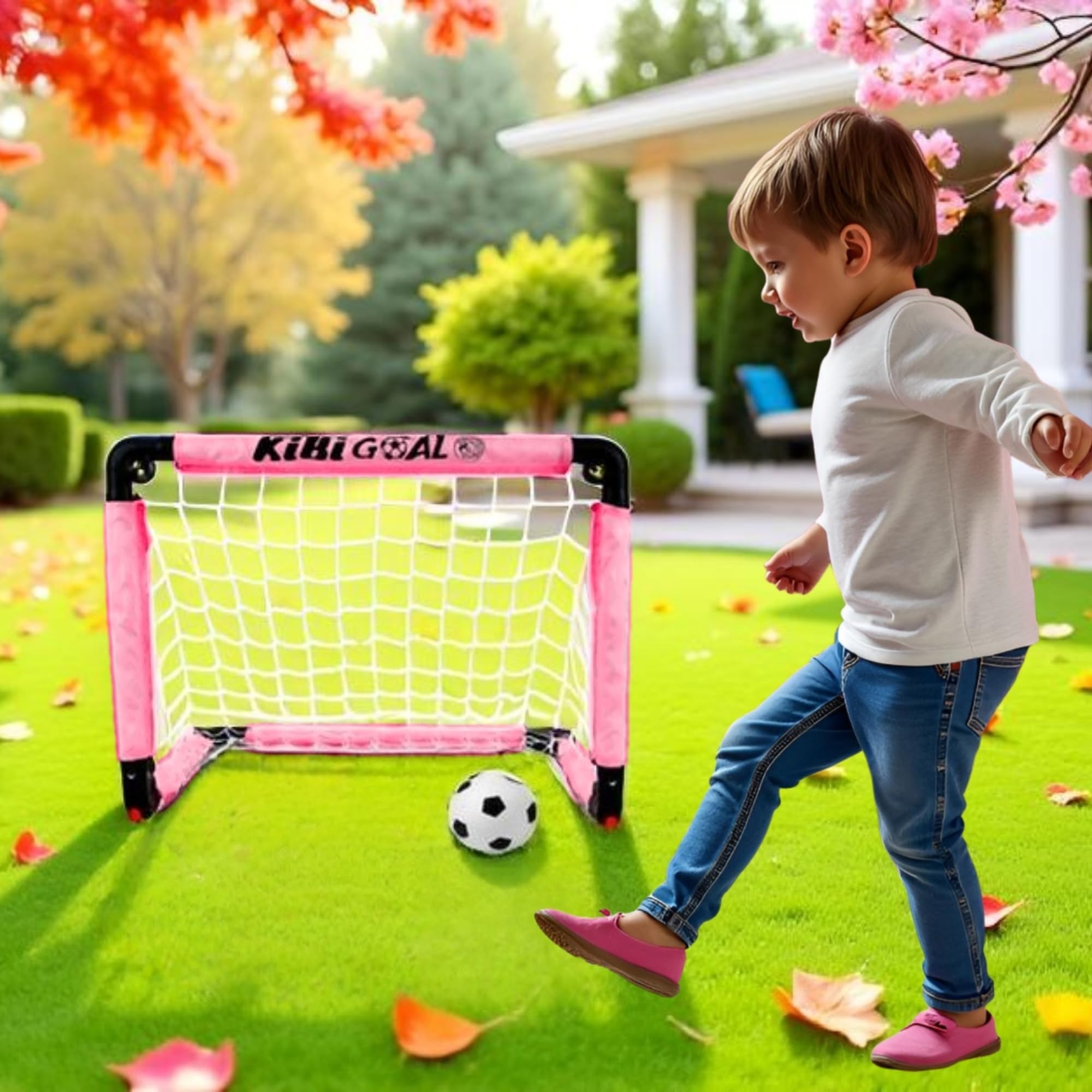 Portería de fútbol para niños pequeños, tamaño pequeño, plegable, para jardín, interior y exterior, 60 x 45 cm, color rosa, regalo de juguete para niña