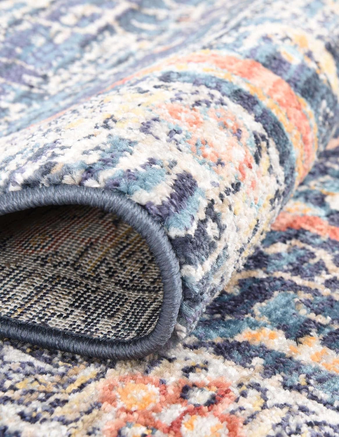 Unique Loom Lola Collection Area Rug - Vivacious (2' x 13' Runner, Navy Blue/Light Blue)