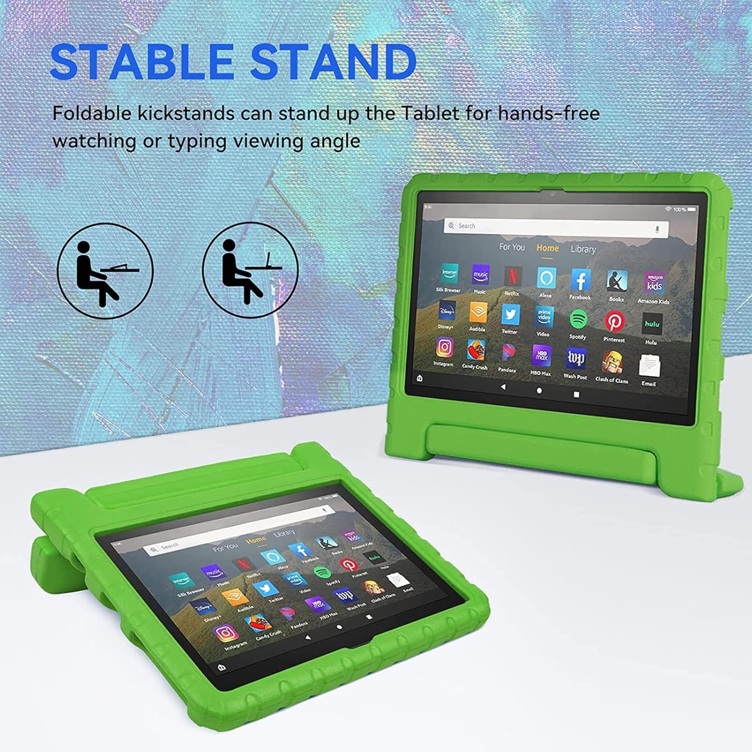 Kids Case for Kindle Fire HD 8 & HD 8 Plus Tablet（2024/2022/2020 Release,Lightweight Shockproof Handle Stand Case Cover for Fire HD 8 & HD 8 Plus(12th/10th Generation), Green