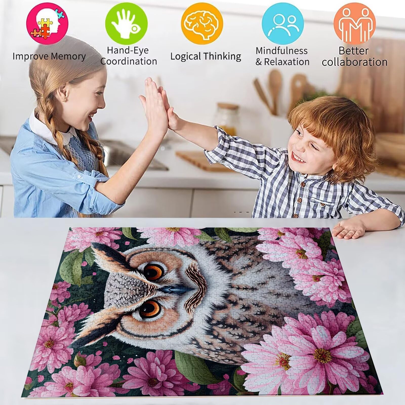 Blume Puzzle 1500 Teile Eule Puzzle Erwachsene, Holzpuzzle Erwachsene, DIY Groß Puzzelmatten, Premium Quality Klassische Wooden Jigsaw, Holzpuzzle ab 14 Jahren für Jungen, Geschenke Mädche S-697