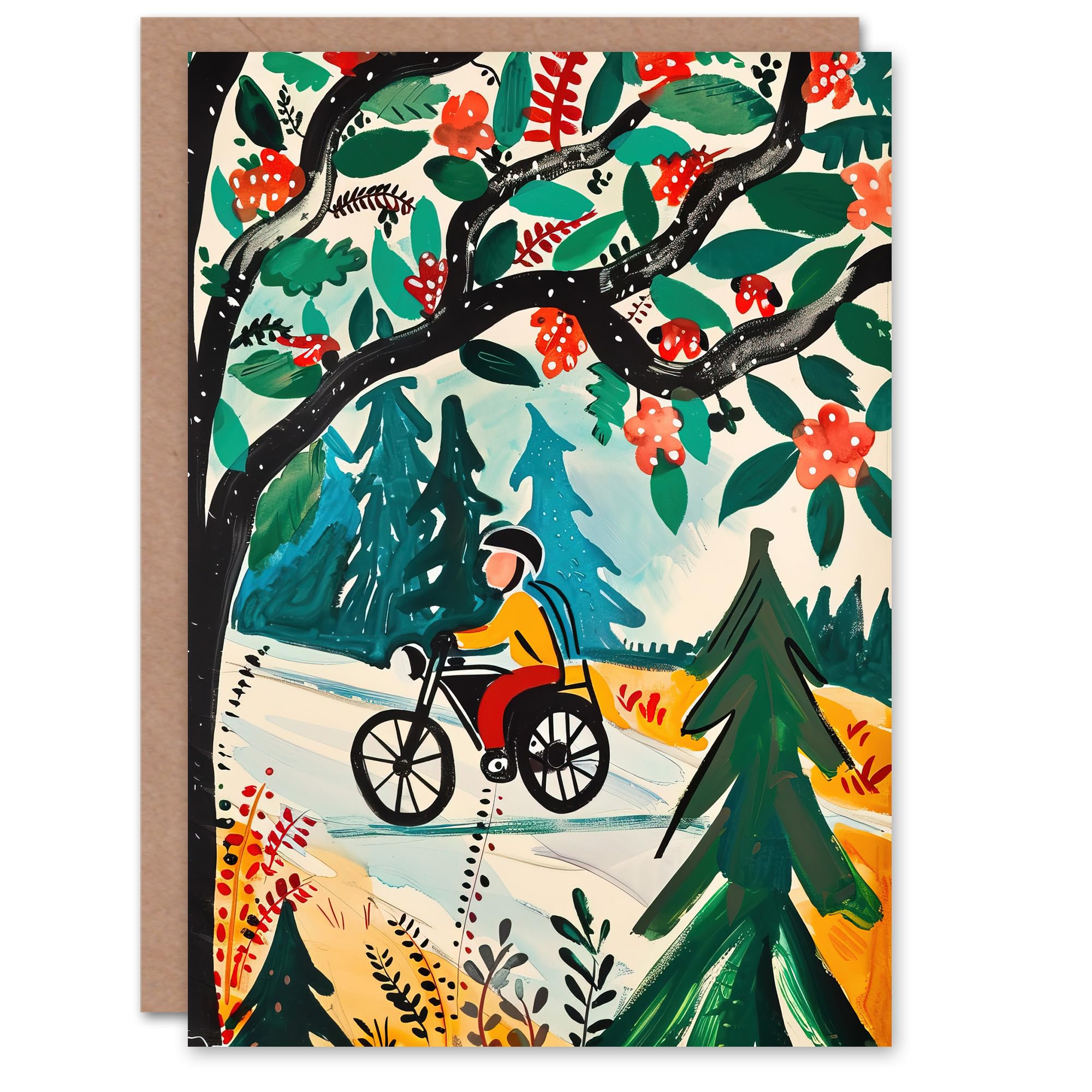 Artery8 Man on Bike Mountains Greeting Card - Green