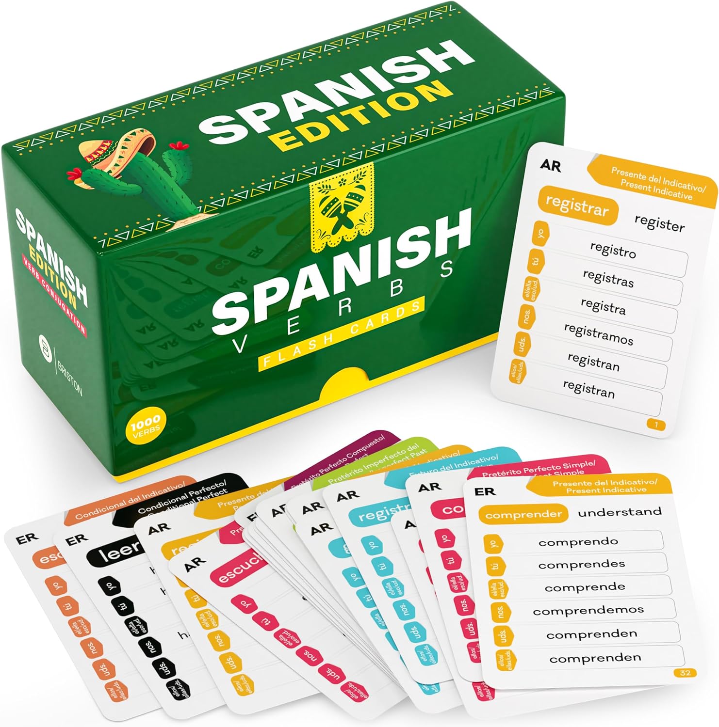 Spanish Verb Conjugation Flash Cards – 1,000 Verbs, 9 Tenses – Educational Language Learning Tool for Students & Teachers – Homeschool, Classroom & Self Study – Briston Spanish Edition - Image 2