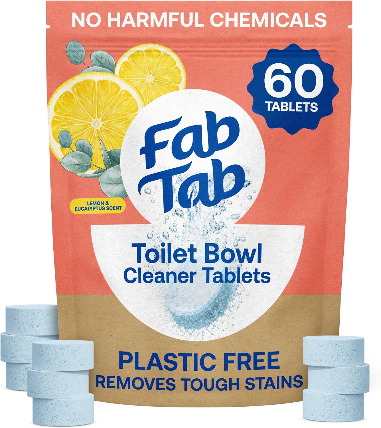 Fab Tab Toilet Bowl Cleaner Tablets, Lemon & Eucalyptus Scent, 60 Count