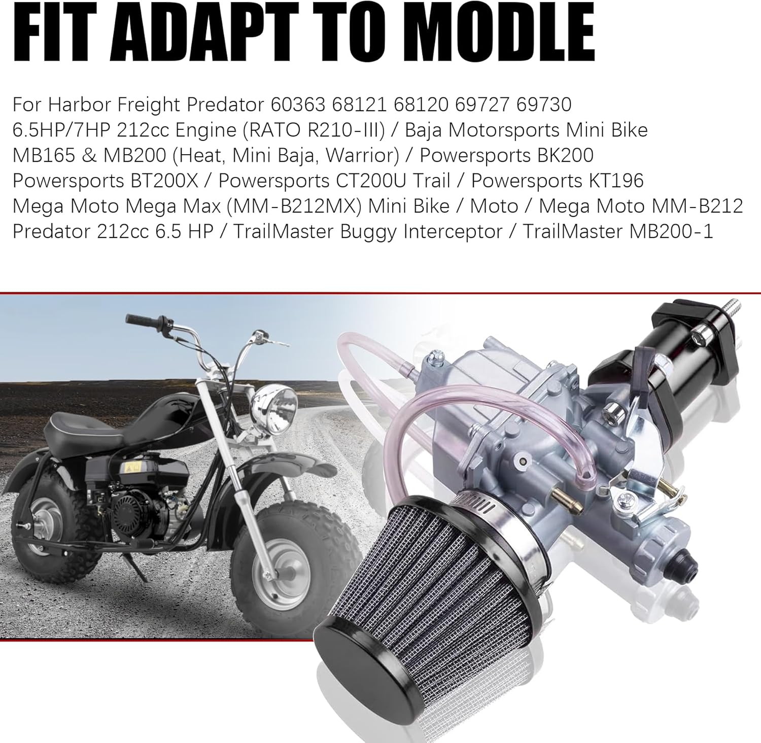 VM22 26mm Carburetor Carb Kit fit for Performance Intake Pipe Mainfold Air Filter Fit For Predator 212cc GX160 Honda GX200 CT200U 196cc KT196 Clones Moto Go Kart Mini Bike Race Kart (Black)