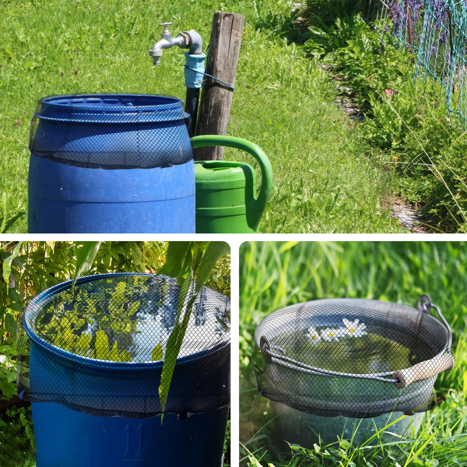 Regulowana osłona na beczkę przeciwdeszczową, siatka ochronna 60 cm, do beczek na wodę, 2 szt