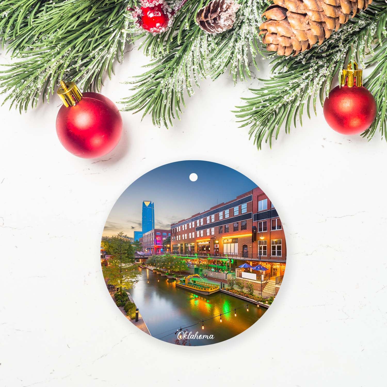Oklahoma Christmas Ornaments City Souvenir,Xmas Tree Hanging Ornaments Ceramic Keepsake