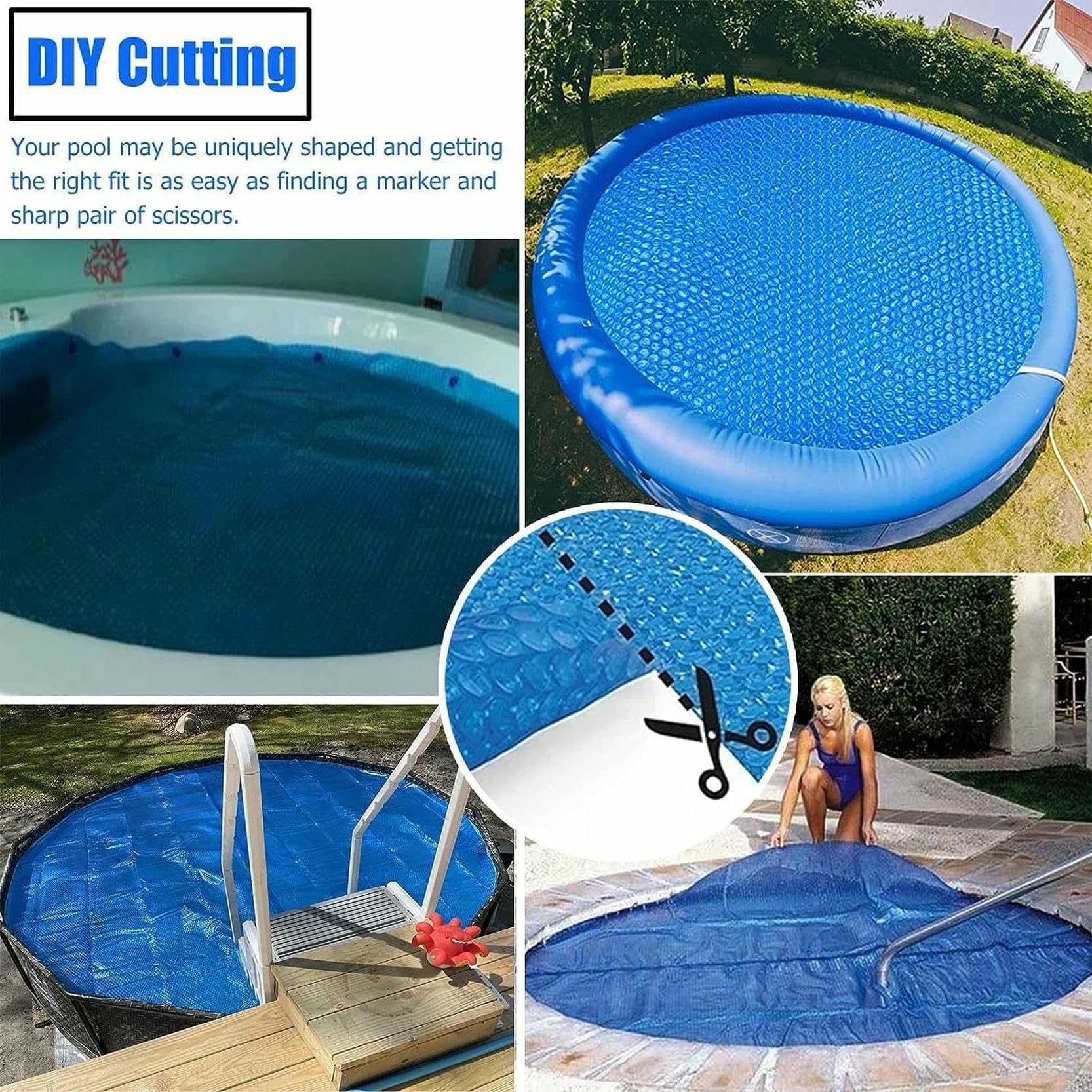 Cubierta de Piscina， Cubierta for Piscina elevada, enterrada y Jacuzzi, Azul, Varios tamaños(1m/3ft)