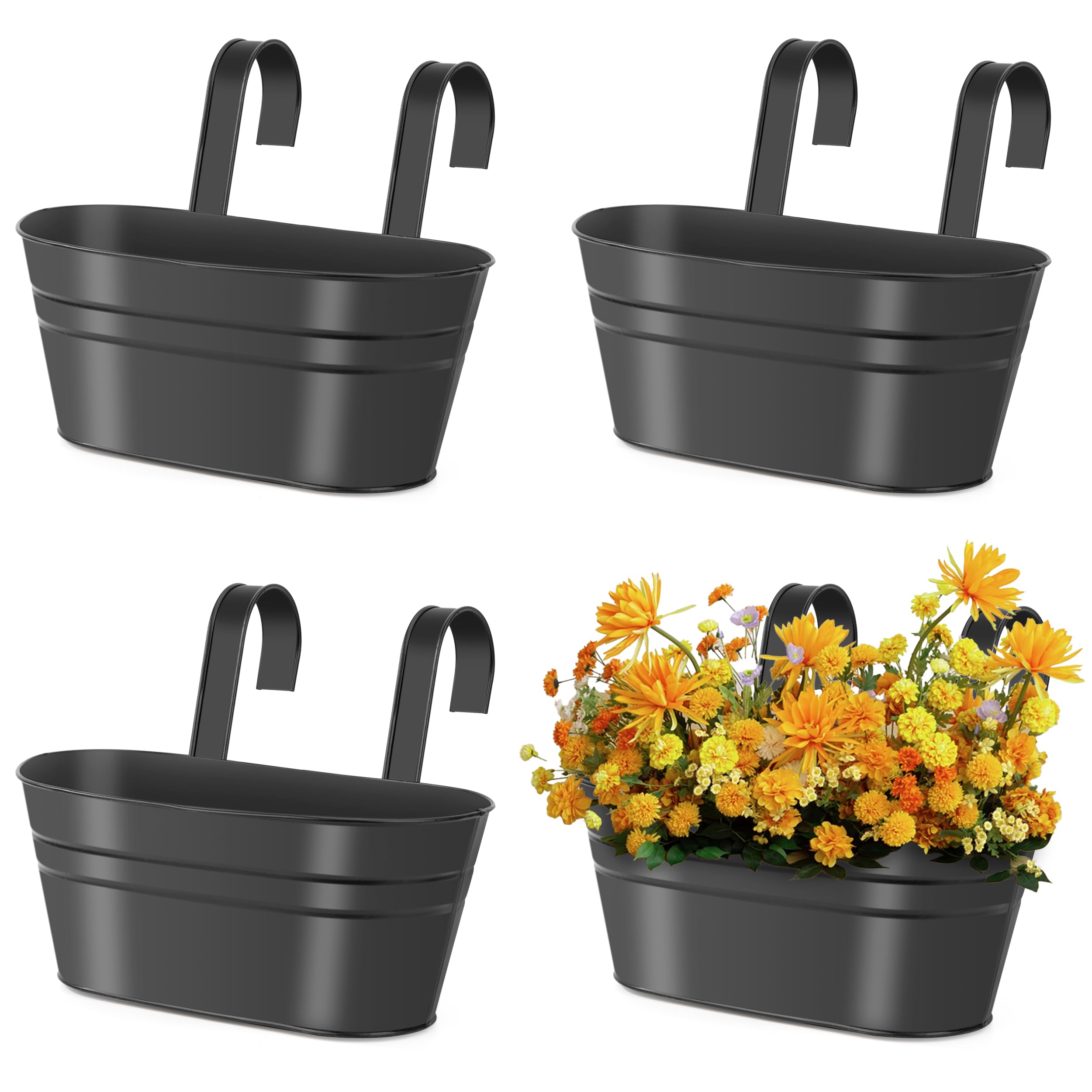 Jardinera Balcon Macetas Colgantes Metal 27 Cm - Pack De 4 Blancas Con Gancho | Para Balcón, Vallas Y Ventanas Tiestos Colgantes
