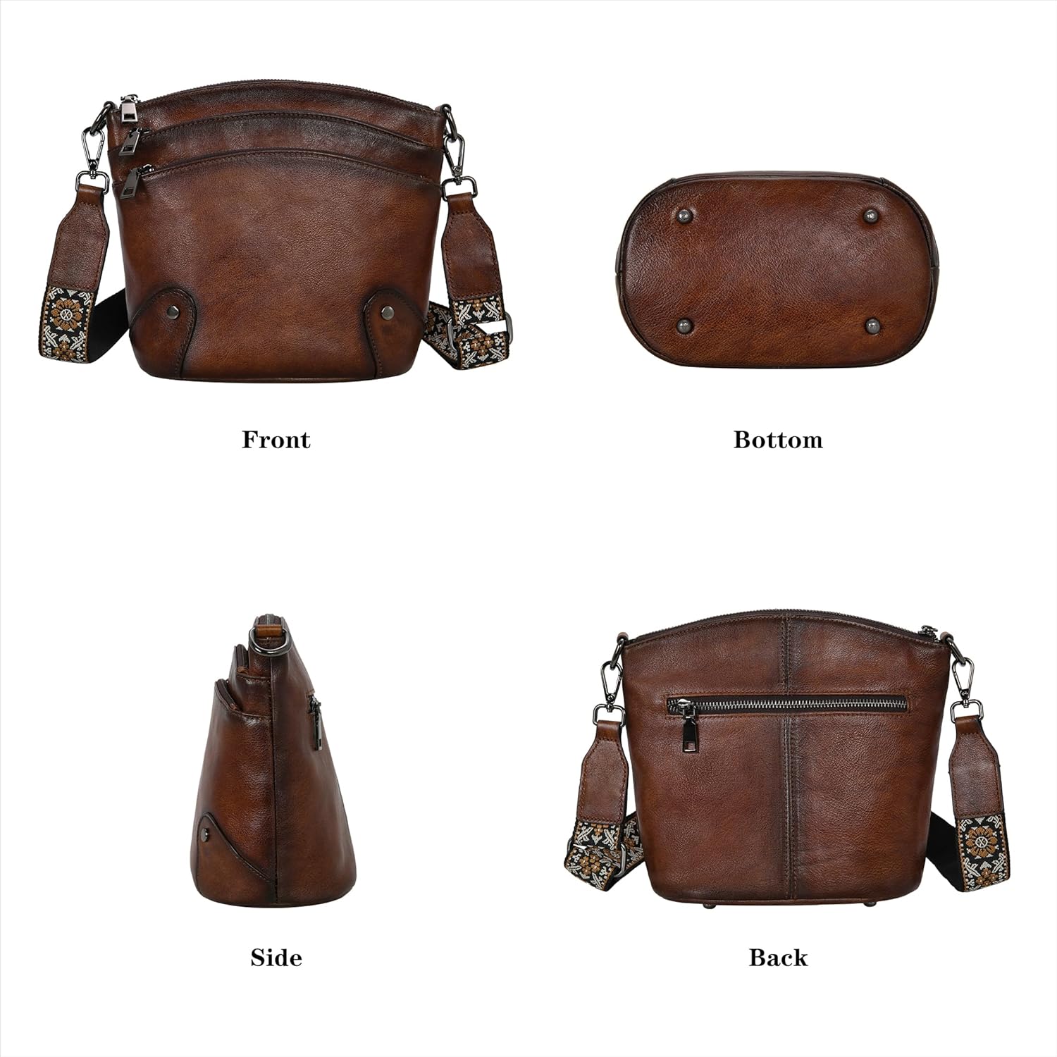 HESHE Crossbody Bags Leather Purses for Women Vintage Shoulder Handbags with Multi Pockets Cross Body Purses for Travel - Image 5