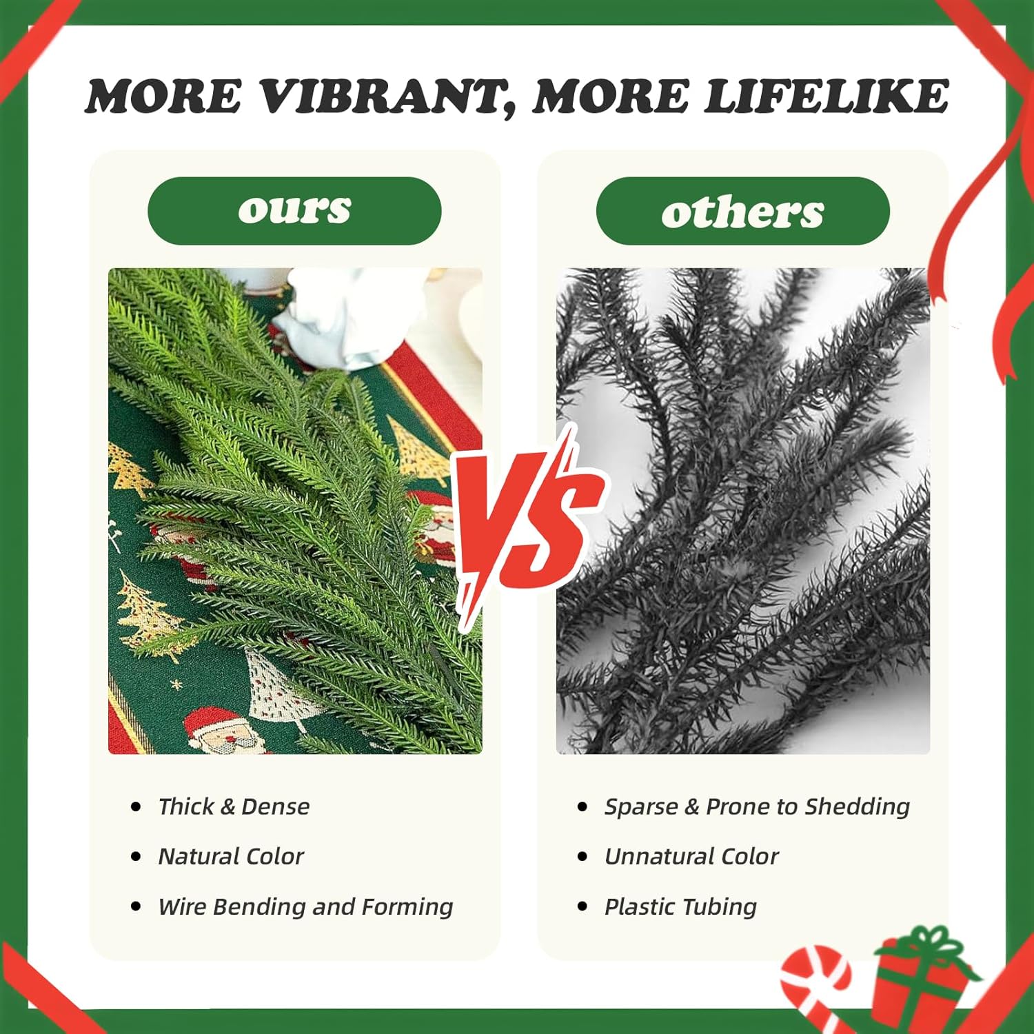 6FT 2 Pcs Norfolk Pine Garlands, Realistic-Feel Christmas Cedar Garland with Thick & Soft Texture, Suitable for Mantels/Tables/Staircases/Door Frames, Christmas Decorations - Image 5