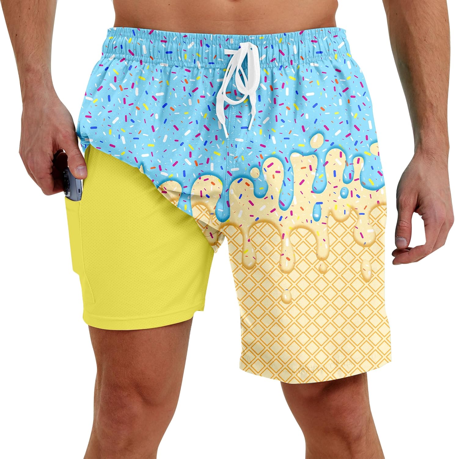 westwolf Men Swim Trunks with Compression Liner Men's 2 in 1 Bathing Suits 7 Inch Hawaiian Board Shorts