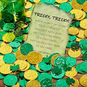 QEQEKAKA St Patricks Day Decorations Plastic Gold Coins 100PCS
