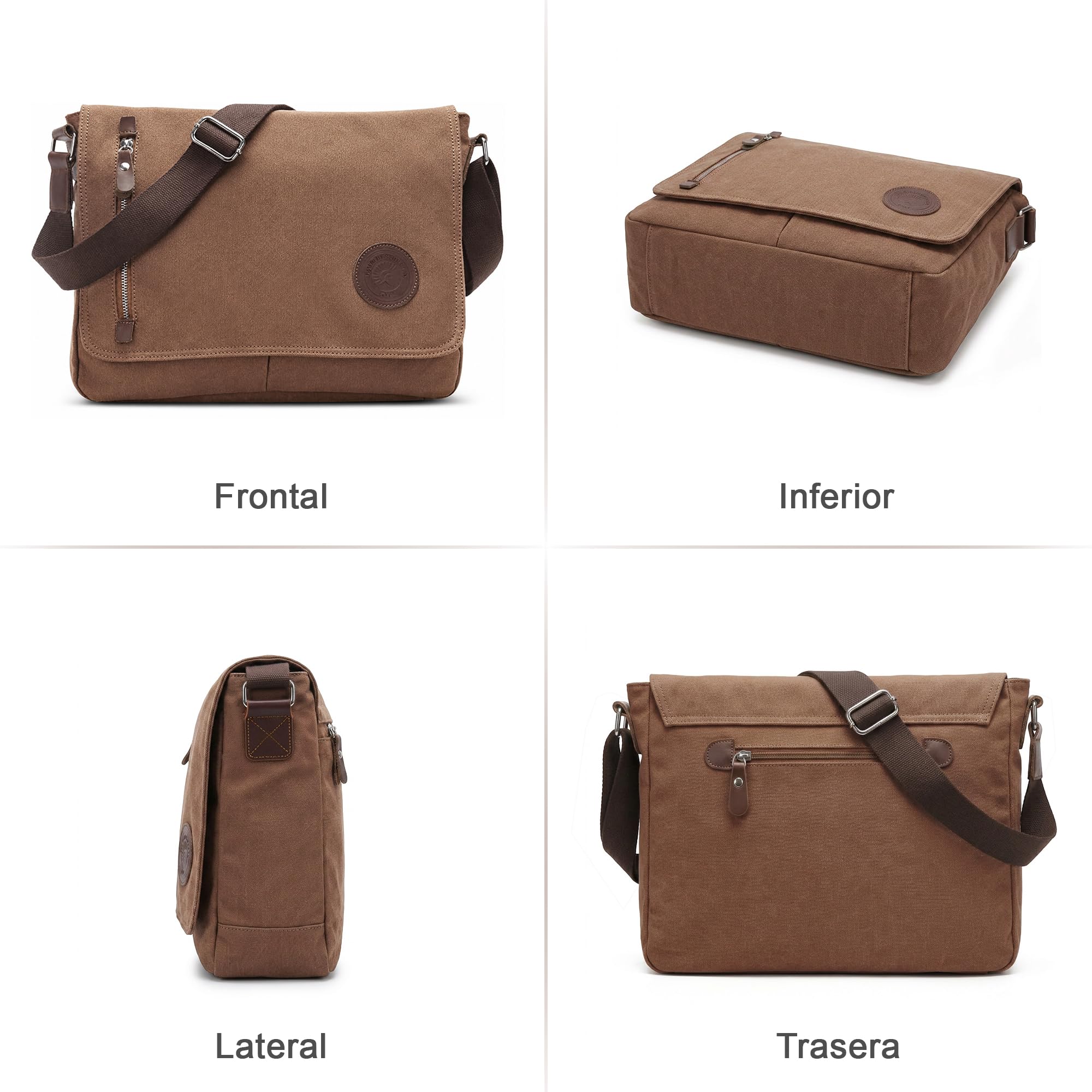 VARLIVOO Bolsos de Hombro para Hombre Bolsa de Mensajero 14 Pulgadas Laptop Bolsas Cruzados Conmutar Viaje Maletín Colegio Trabajo Lona Marrón