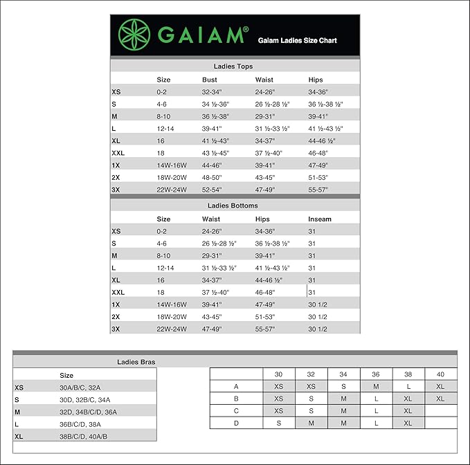 Gaiam sports bra size chart Clearance