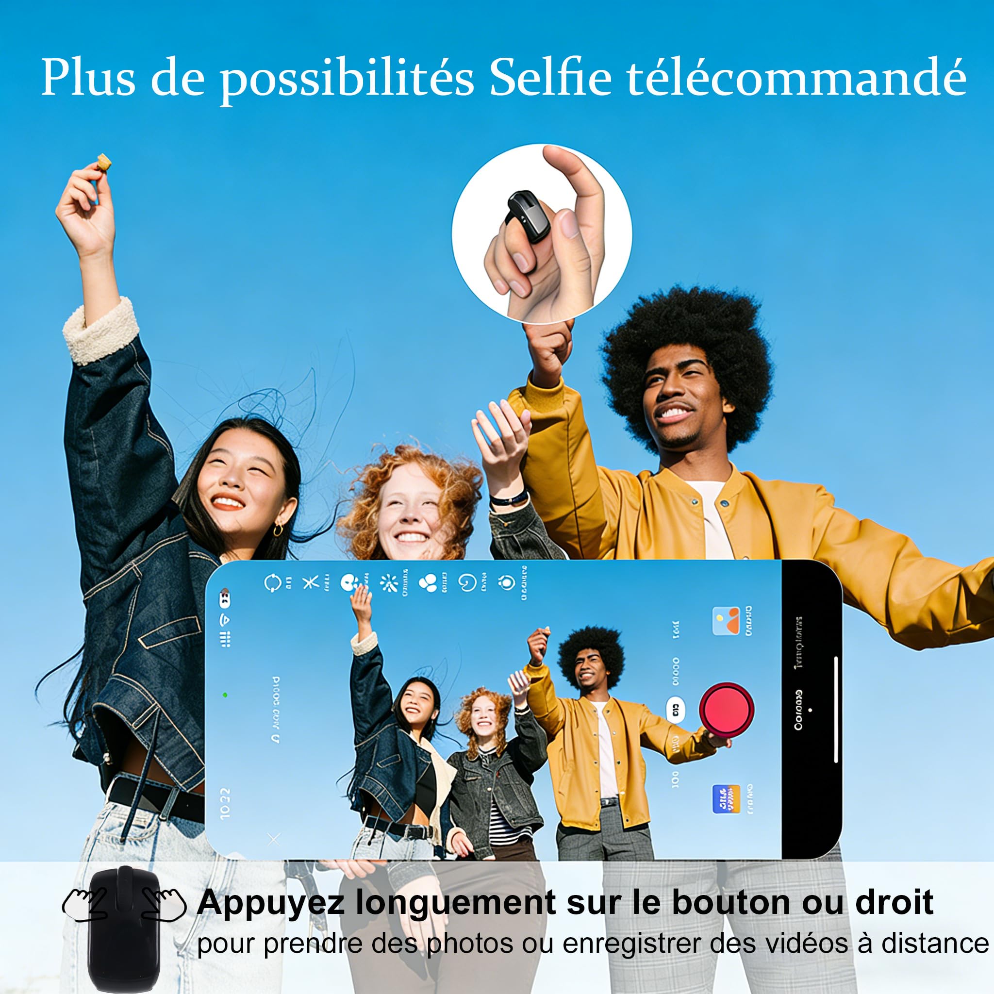 Tiktok Souris à Anneau Défilant avec Pavé Tactile, Mini Bluetooth Portable Rechargeable avec étui de Chargement, Télécommande pour Photo/Vidéo/App Kindle/PPT, pour PC Computer Smartphone Tablette-Noir