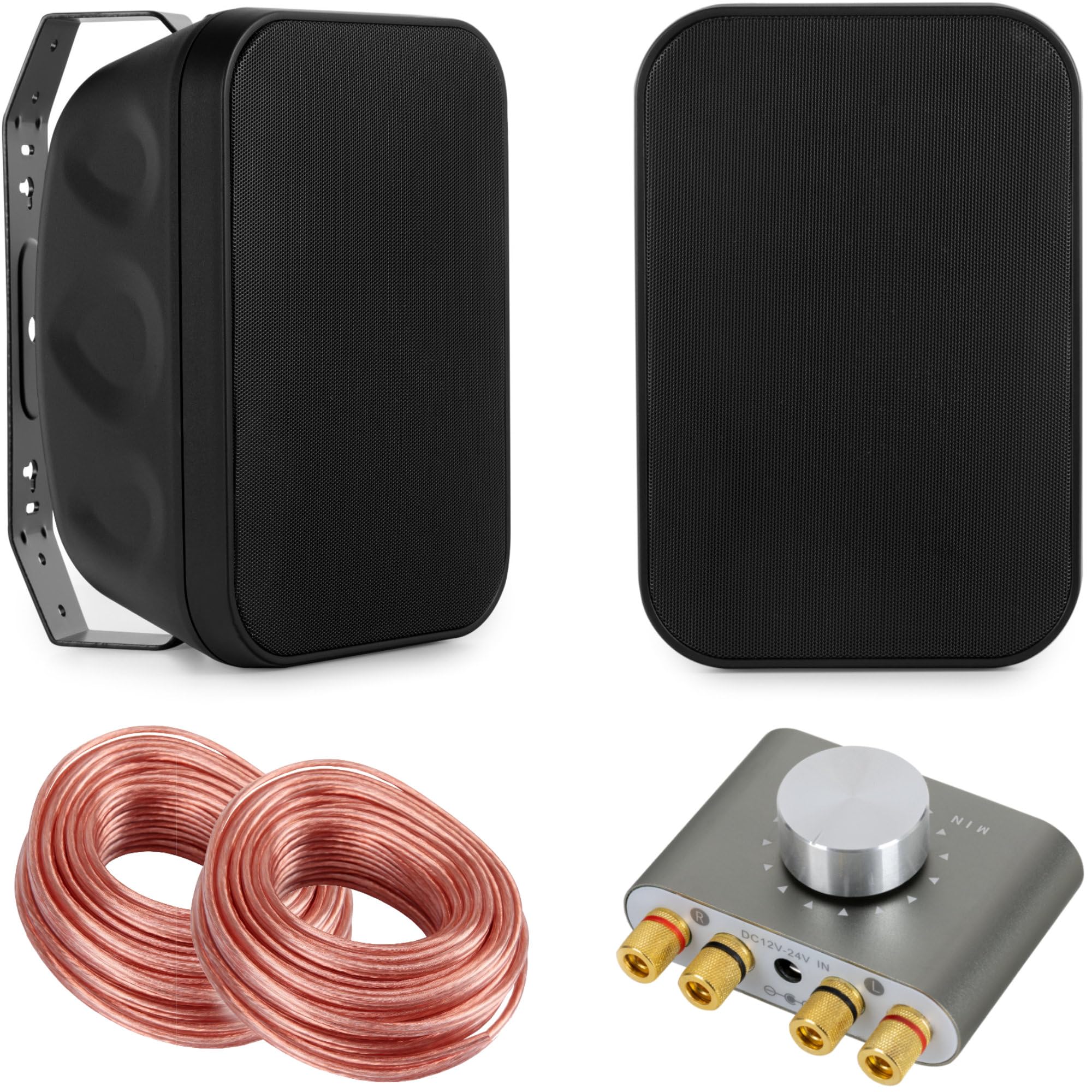 McGrey OLS-5251BK dwudrożny głośnik HiFi Outdoor - 50 W - czarny - z zestawem Bluetooth - w zestawie mini wzmacniacz HiFi i kabel głośnikowy