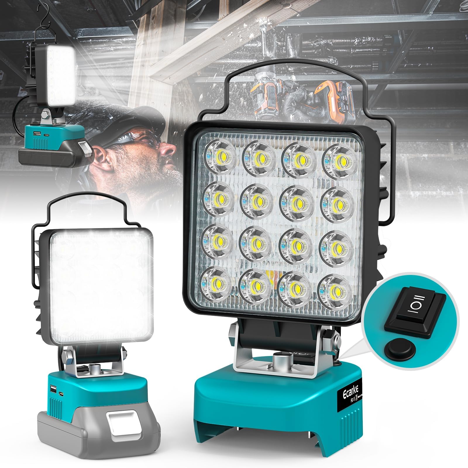 YOSOO Projecteur de travail à LED Lampe de travail à LED sans fil 18V