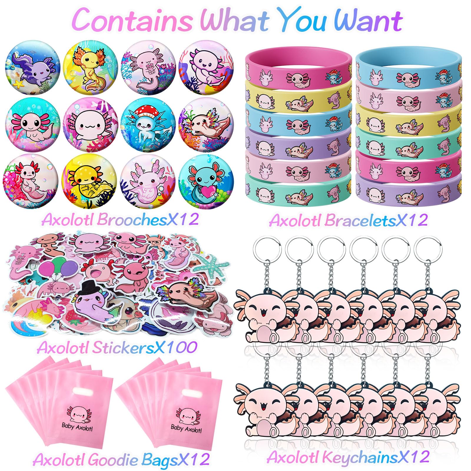Giegxin Lot De 134 Axolotles Pour Enfants Avec Bracelets Slap En
