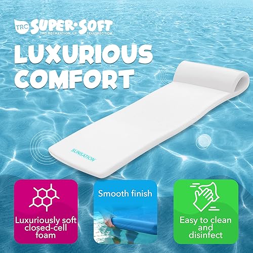 Miniatura 3 de TRC Recreation Sunsation 1.75" Thick Foam Pool Float Lounger, White wHeadrest for Lounging & Sunbathing in Swimming Pools, Beaches & Lakes, 70" x 26"
