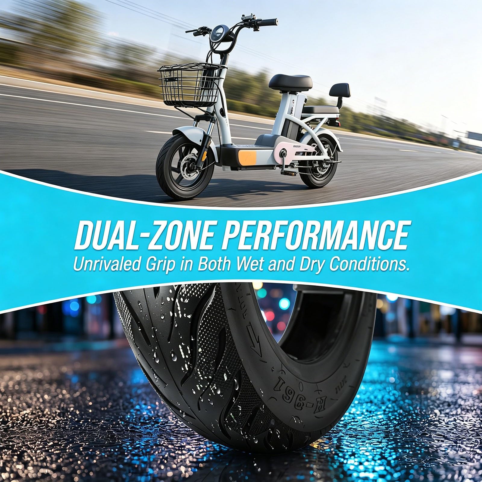 2.50-8 Pneu Moto sans Chambre à Air, 4PR 28J, Charge 100 kg/220 lbs, Résistant aux Perforations, Antidérapant