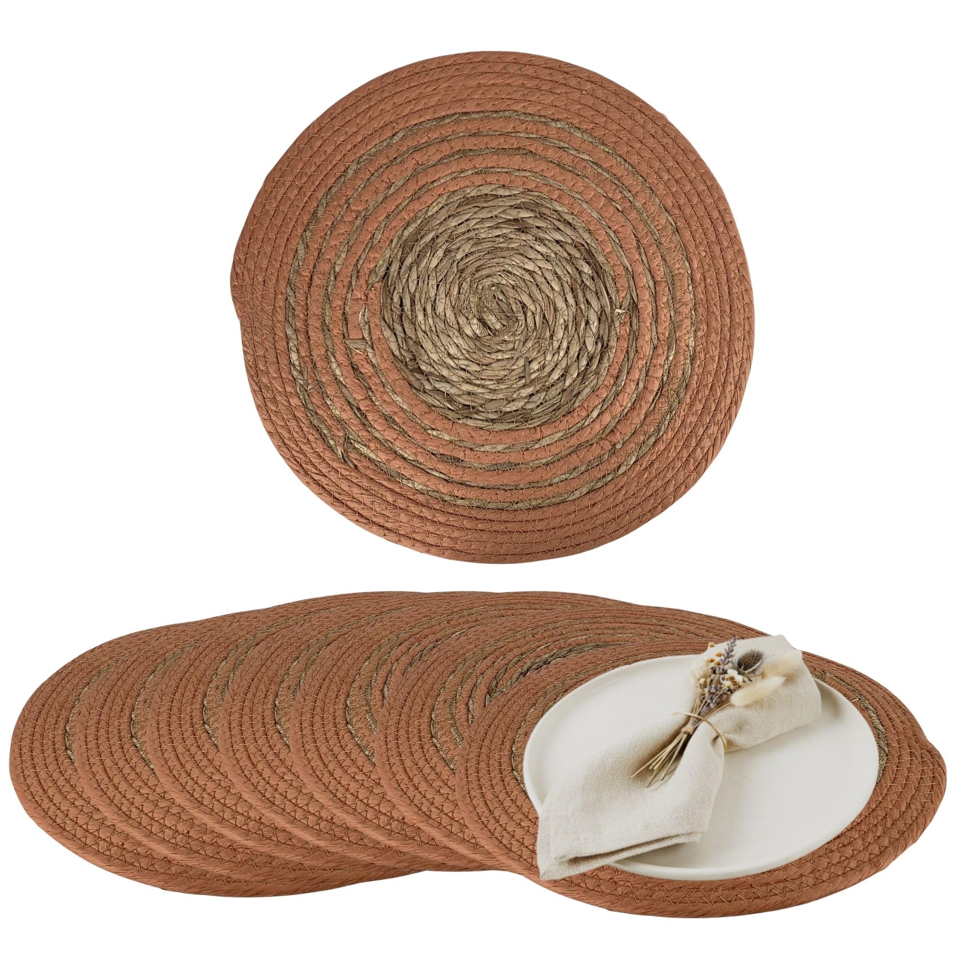 Boho Platzset Rund, Geflochtene Dekounterlage Tischset, Platzmatten Set Esstisch, 36cm Orange 8 Stück